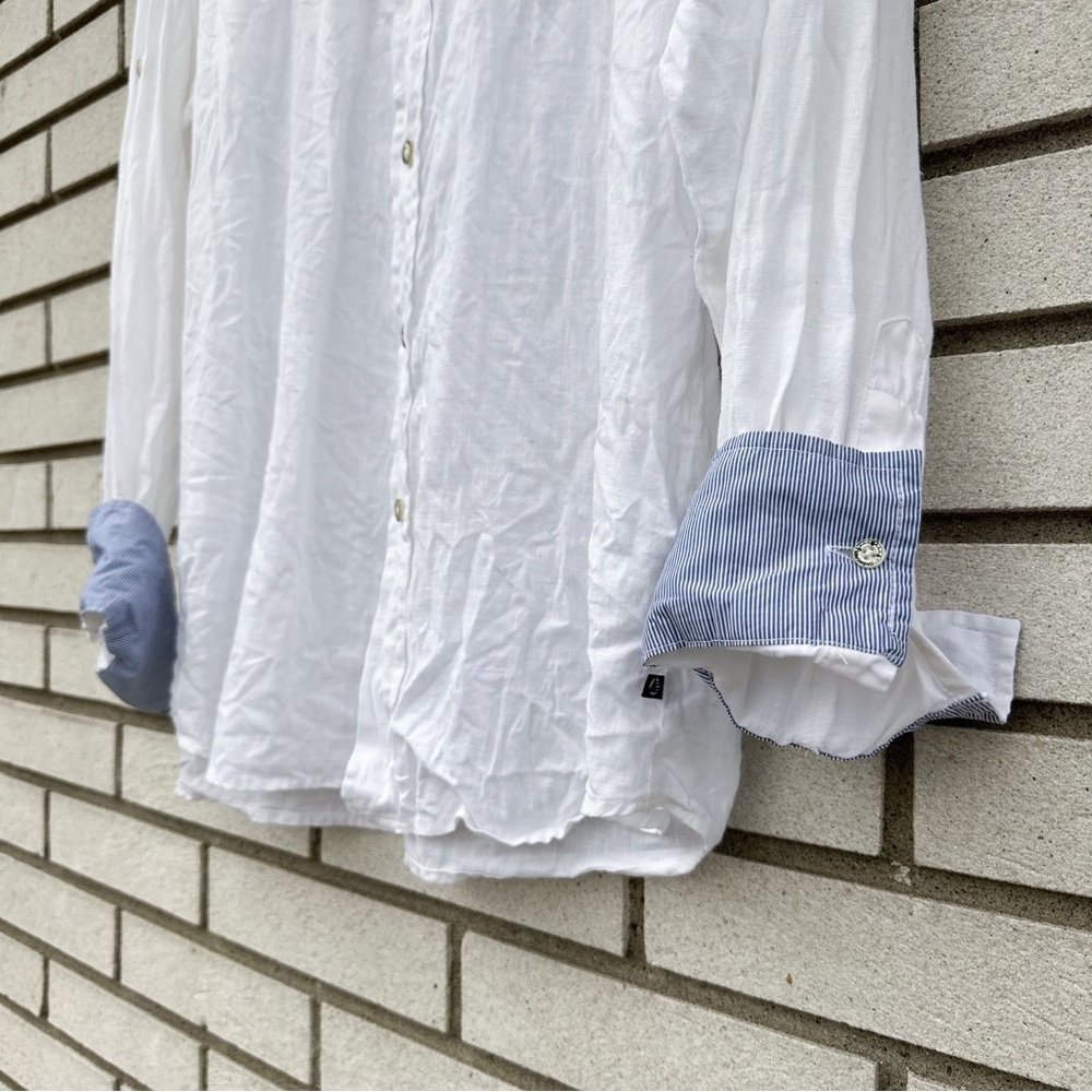 Marinepool Cannes Regatta 100% Linen Yacht Club Shirt L White Coastal Preppy - Picture 5 of 12